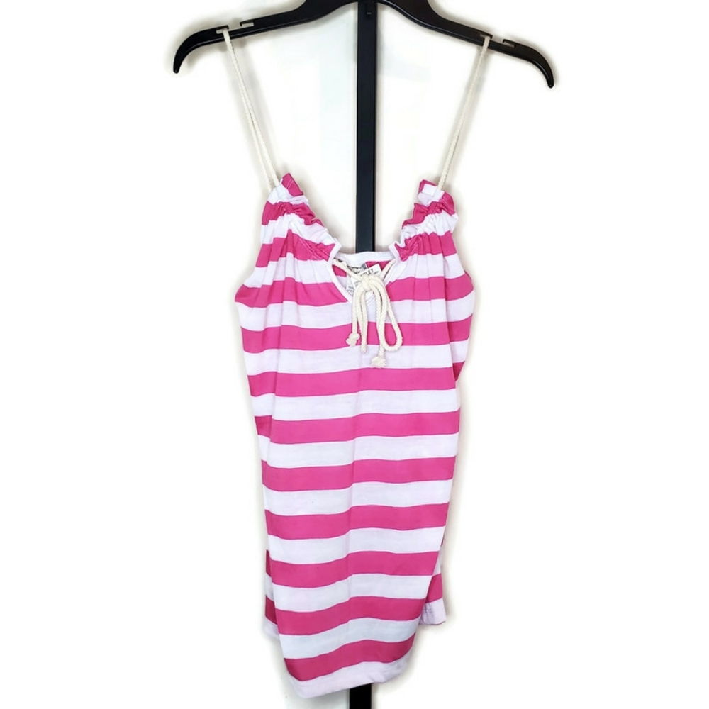 Pretty Rebellious Pink Striped Nautical Front Tie
